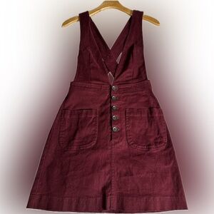 Forever 21 Overall Jumper Strap Mini Skirt Dress S Burgundy Preowned Schoolgirl